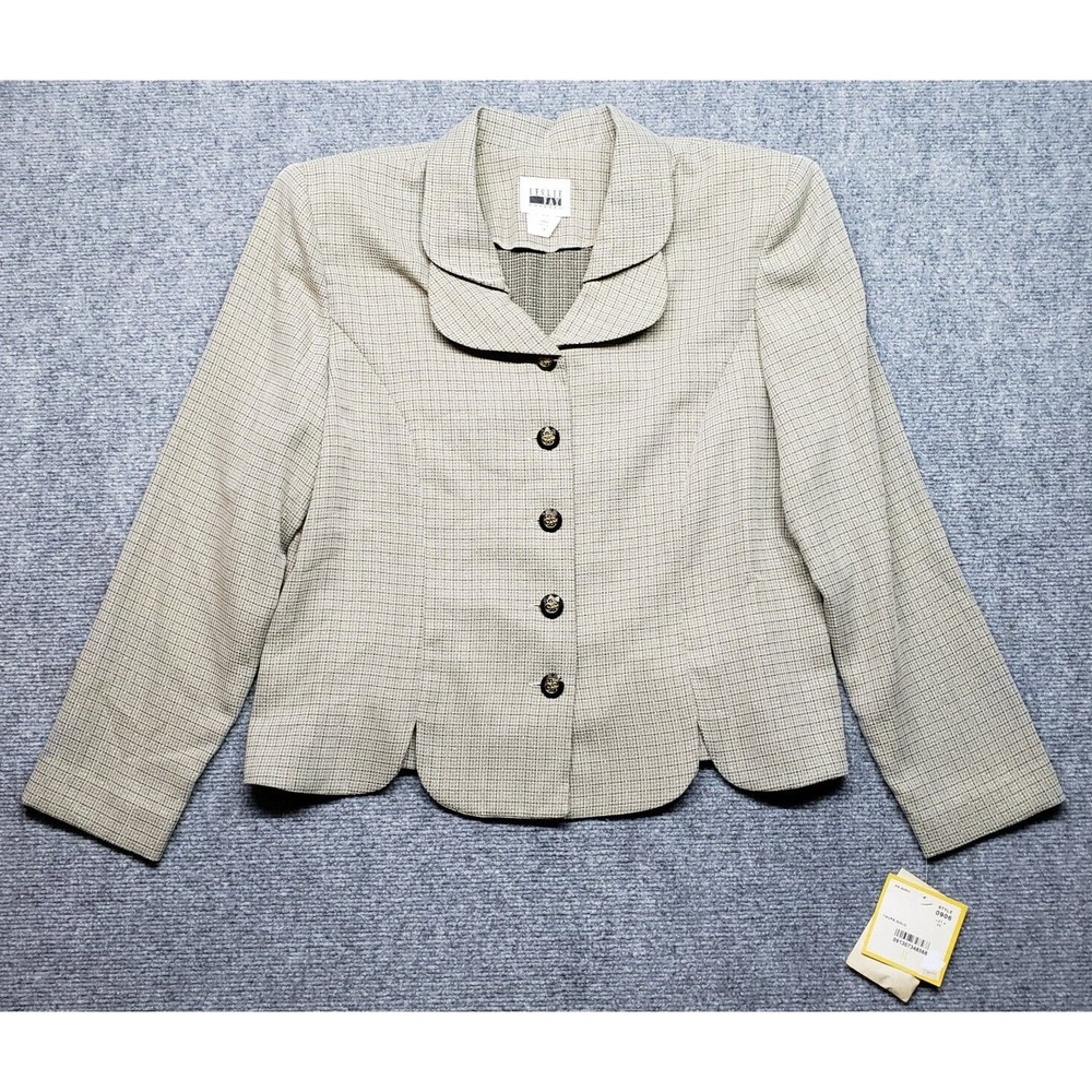 Leslie Fay Blazer Jacket Womens 14 Taupe Gold Polyester Button Long Sleeve New
